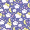 Vector background with sleeping bunny and bears, moon, hearts, clouds and stars.