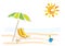 Vector background summer on the beach, childish drawing handmade