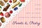 Vector bakery pastry background with desserts, berries and place for text on pink chequered backdrop. cute sweets and pastries