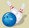 Vector ball. Realistic illustration. Bowling and pins.