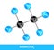 Vector ball-and-stick model of chemical substance. Icon of ethane molecule C2H6 consisting of carbon and hydrogen.