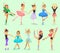 Vector ballerina girl professional ballet dancer posing. Beautiful female young tutu ballerina gymnast woman ballerina