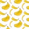 Vector banana pattern. Yellow summer plant colorful background. Banana tropical natural fruit print. Food vegan cover