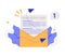 Vector banner of email marketing. Subscription to newsletter, news, offers, promotions. A letter in an envelope. Buttons template