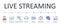 Vector banner infographics live streaming. Set of editable stroke icons. Stream broadcast online meeting zoom podcast headphones.