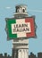 Vector banner for Learn Italian with leaning tower