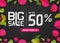 Vector banner with lettering big sale up to fifty percent shop now and with beetroot and leaves