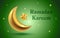 Vector banner for Ramadan Kareem holiday with golden moon in realistic 3D style. Celebrate Ramadhan Holy month in Islam