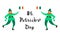 Vector banner Saint Patrick Day lettering with flat leprechauns