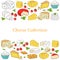 Vector banner template with different types of cheese, hand drawn illustration.