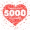 Vector banner in thanks for 5000 followers for social network with heart shape design template