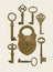 Vector banner with vintage bronze keys and padlock