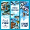 Vector banners of fishing trip and fish catch