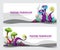 Vector banners with magic fantasy mushrooms, unusual plants of alien nature.