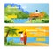 Vector banners with man outdoors, surfboard girl