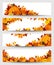Vector banners with orange pumpkins and autumn leaves.