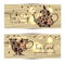 Vector banners of tea on wooden background. Teapot and cup of tea.