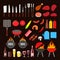 Vector barbecue, meat and bbq equipment icons