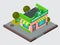 Vector barber shop isometric city street building isolated. Urban business construction property block facade plan