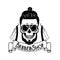 Vector Barbershop emblem, barbershop logo or badge for barber shop signboard, posters Skull with blades and hipster
