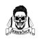 Vector Barbershop emblem, barbershop logo or badge for barber shop signboard, posters Skull with blades and hipster