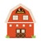 Vector barn icon isolated on white background. Flat farm shed illustration. Cute red woodshed with windows and hen in the nest.