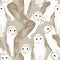 Vector Barn Owls on Taupe Background Seamless Repeat Pattern. Background for textiles, cards, manufacturing, wallpapers