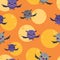 Vector Bats Moons Orange Sky Seamless Pattern Background