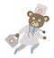 Vector bear doctor running with stethoscope and first aid kit. Cute funny animal character. Medicine picture for children.