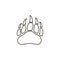 Vector bear paw footstep silhouette for logo, icon, poster, banner. Wild animal paw print with claws. The trail of bear, imprint.