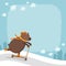 Vector bear riding a scooter, winter background