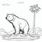 Vector Bear Standing In Oasis: Tropical Coloring Pages In Nicholas Roerich Style