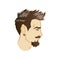 Vector bearded men face profile hipster head with haircuts, mustaches and beards. For Silhouettes or avatars, emblems and icons,