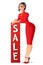 Vector beautiful Asian lady standing with vertical sale banner.