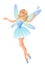 Vector beautiful blue fairy with magic wand and dragonfly wings.