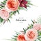 Vector beautiful floral wedding invite, greeting card design. Blush peach, pale coral, dusty pink garden Rose, orchid, heather and