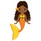 Vector Beautiful Mermaid with Orange Fishtail and Starfish. Vector African American Mermaid