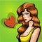 Vector of beautiful pin-up girl with heart shaped speech bubble. Modern pretty girl. Place for text