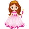 Vector Beautiful Princess with Magic Wand in Pink Dress. Vector Princess