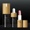 Vector Beauty Bamboo or Wood Packaging Set with Serum Pump Bottle, Dropper Bottle & Lipstick Tube.