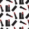 Vector beauty lipstick pattern. Cool modern wrap with lip gloss cosmetics. Woman stuff fabric. Red mouth glamour gloss elements. R