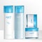 Vector Beauty Shampoo or Tonic Bottle and Face Cream or Mask Jar Tinted Blue Transparent Cap Packaging Set