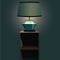Vector bedside table wiht Night Lamp and Light . Blue background. Format eps10.