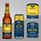 Vector beer labels. Aluminum can and glass bottle mockups