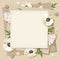 Vector beige card with white flowers on a sacking background. Eps-10.