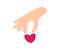 Vector Beige woman hand takes red heart logo icon. Encourage donate. Concept idea of donation and help. Stop war in