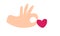 Vector Beige woman hand takes red heart logo icon. Encourage donate. Concept idea of donation and help. Stop war in