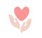 Vector Beige woman hand takes red heart logo icon. Encourage donate. Concept idea of donation or medicine help. Stop war