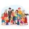 Vector big happy family - great-grandfather, great-grandmother, grandfather, grandmother, dad, mom, daughters and sons