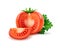 Vector Big Ripe Red Fresh Cut Whole Tomatoes with Parsley Close up on White Background